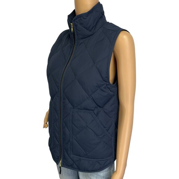 J. Crew Quilted Puffer Excursion Vest Navy Blue Two-Way Zipper 92465 Size S - Picture 5 of 11